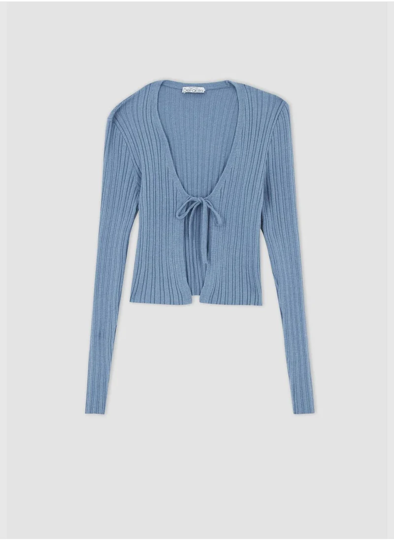 DeFacto Tie Front Long Sleeve Cropped Cardigan