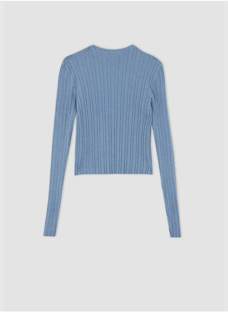 DeFacto Tie Front Long Sleeve Cropped Cardigan