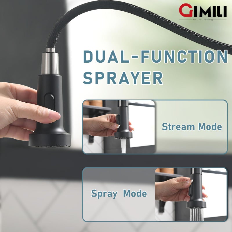 GIMILI Black and Gold Kitchen Faucet with Soap Dispenser Commercial Single Handle Spring Pull Out Kitchen Sink Faucets with Pull Down Sprayer - Image 4