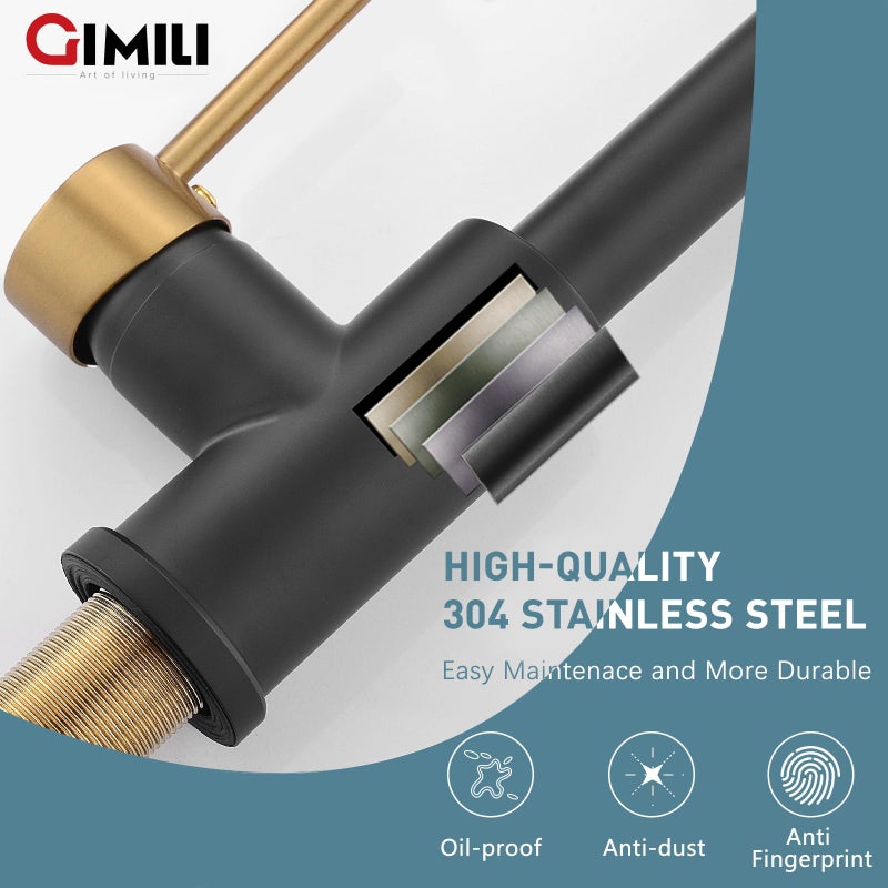 GIMILI Black and Gold Kitchen Faucet with Soap Dispenser Commercial Single Handle Spring Pull Out Kitchen Sink Faucets with Pull Down Sprayer - Image 5