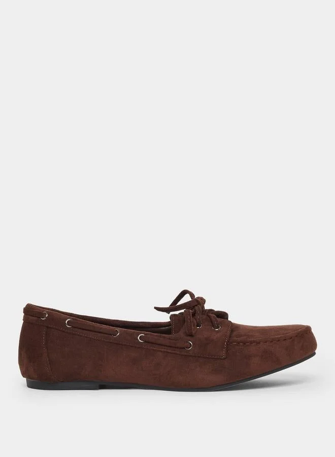 Brown Suede Look Boat Shoes