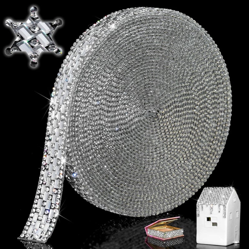 Locacrystal Bling Rhinestone Ribbon DIY Ironon Crystal Rhinestone Ribbon SelfAdhesive Glitter Gem Strip Stickers for Crafts Furniture Clothing Decoration15cm6mSliverClear