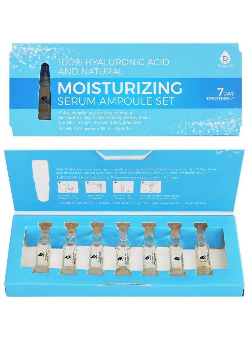 PURSONIC 100% Hyaluronic Acid And Natural Moisturizing Serum Ampoule Set,Anti Aging Anti Wrinkle, 7 Day Treatment For All Skin Types