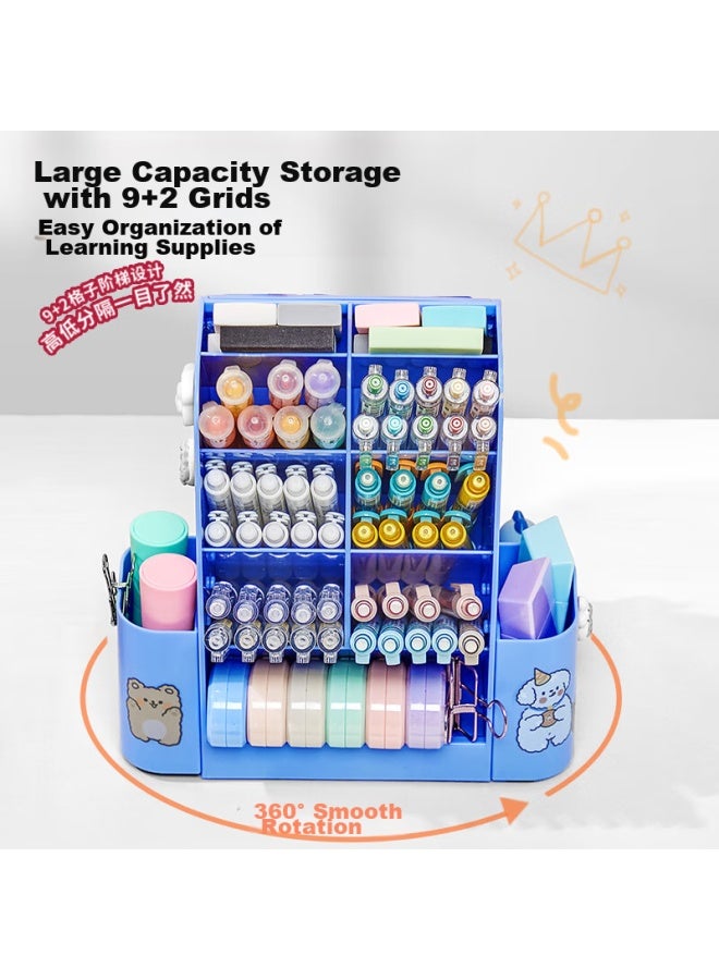 Cat Prince Maotaizi Self-discipline Check-in Rotating Pen Holder Storage Box, Large Capacity, Student Desktop Multifunctional, Children's Stationery Pen Container, Study Supplies, Quiet Blue - Image 2