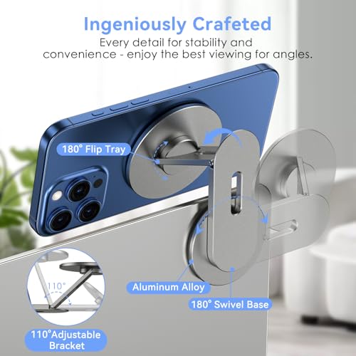 CloudValley Magnetic Laptop Phone Holder, 360° Rotating Mount Compatible with iPhone MagSafe and All Phones, MacBook, PC Monitor, Screen Stand for Tesla, Portable Accessory, Grey - Image 3