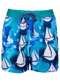 Sailboats Men Swim Shorts with Elastic Drawstring Waistband Small