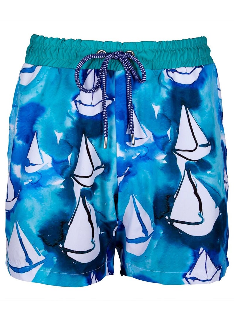 Anemoss - Sailboats Men Swim Shorts with Elastic Drawstring Waistband Small - Image 1
