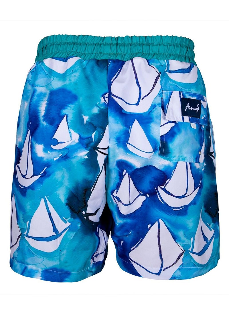 Anemoss - Sailboats Men Swim Shorts with Elastic Drawstring Waistband Small - Image 1