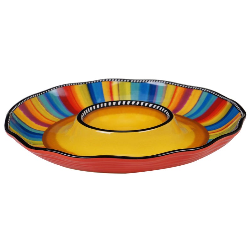 Certified International Sierra 13.5" Chip & Dip Platter â€“ Great for Parties, Game Day, and Appetizers â€“ Colorful Multicolor Ceramic Snack Server - Image 1