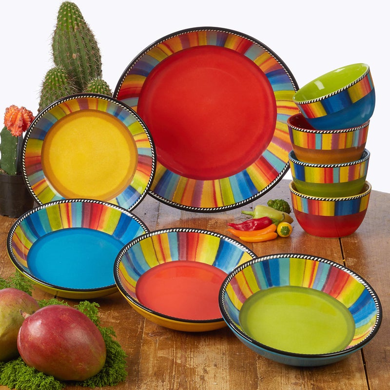 Certified International Sierra 13.5" Chip & Dip Platter â€“ Great for Parties, Game Day, and Appetizers â€“ Colorful Multicolor Ceramic Snack Server - Image 4