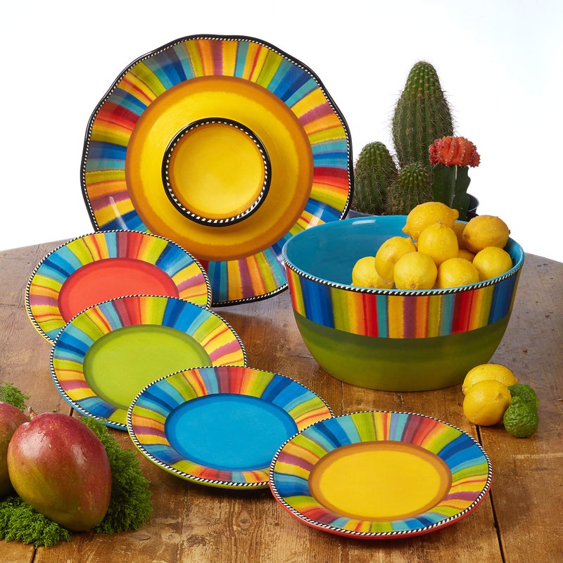 Certified International Sierra 13.5" Chip & Dip Platter â€“ Great for Parties, Game Day, and Appetizers â€“ Colorful Multicolor Ceramic Snack Server - Image 2