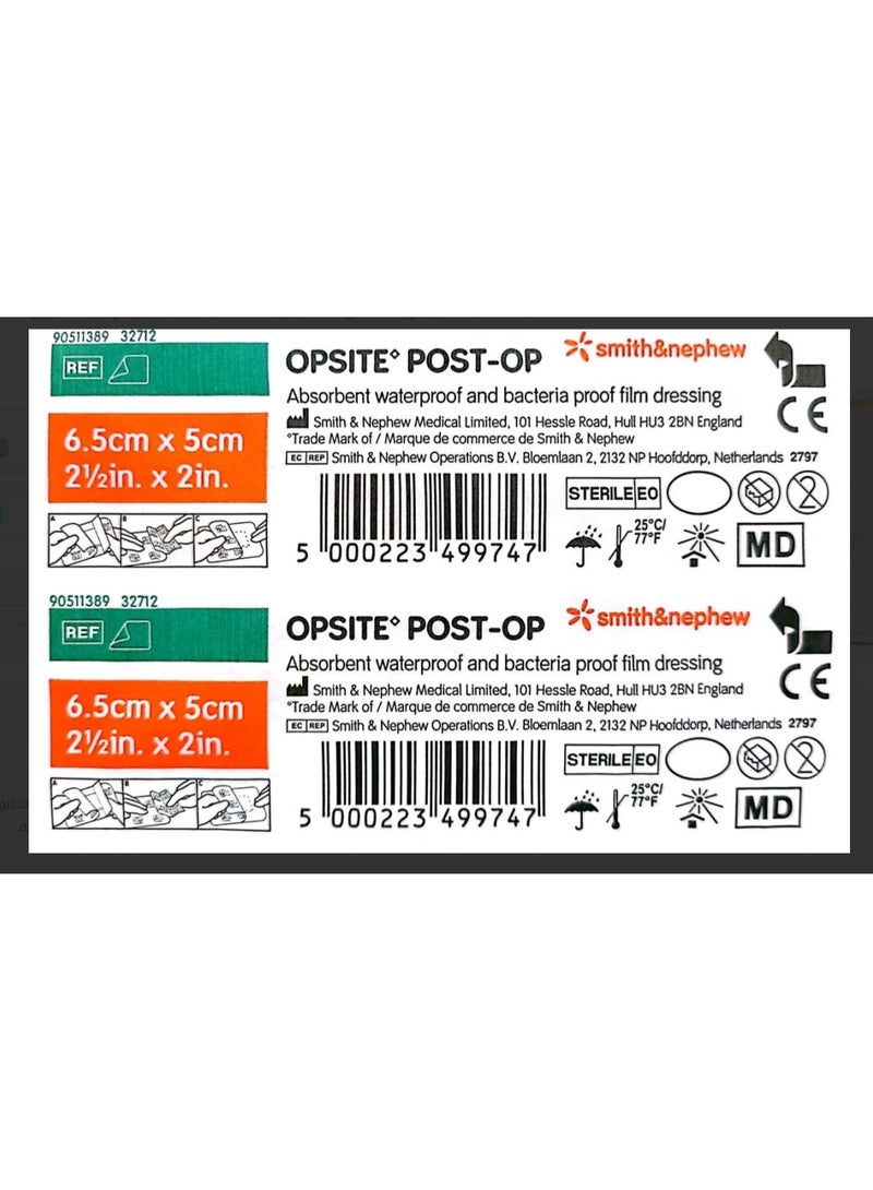OPSITE Smith & Nephew - Opsite Post-Op Water & Bacterial Proof Adhesive Sterile Dressing - 6.5*5 cm - Image 2