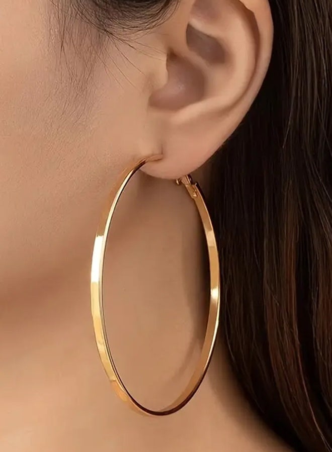 Ready For Chai 1 Pair Vintage Tribal 14K Golden Plated Iron Hoop Earrings, Daily Occasion Fashion Exaggerated Retro Style Ear Jewelry - Image 1