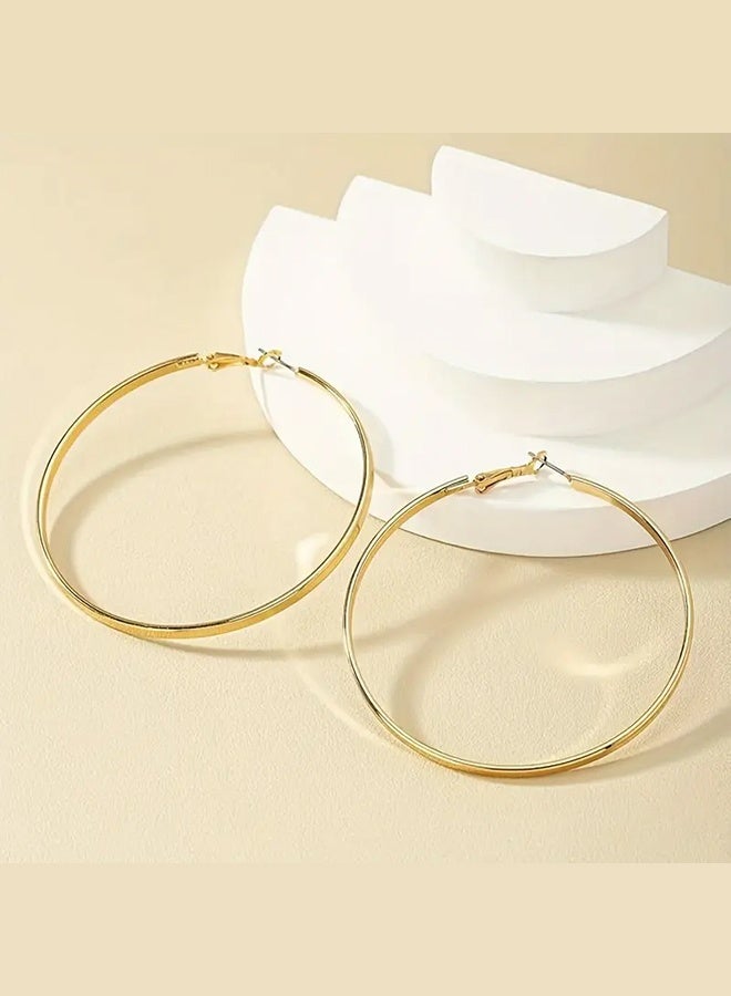Ready For Chai 1 Pair Vintage Tribal 14K Golden Plated Iron Hoop Earrings, Daily Occasion Fashion Exaggerated Retro Style Ear Jewelry - Image 3
