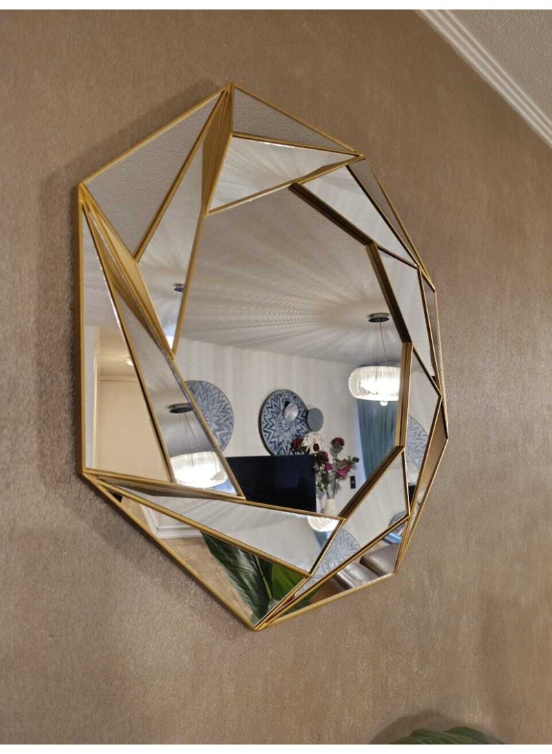 Decorhills Golden Hexagonal Wall Mirror with Glass Surface, Decorative Gold Finish Mirror for Living Room, Bedroom, Hallway & Dining Area - Image 2