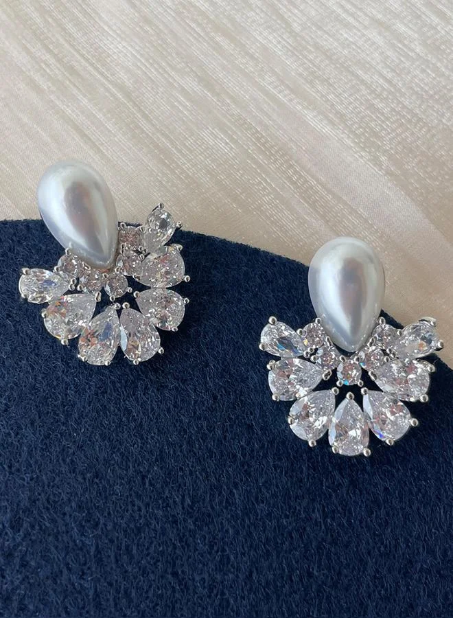 Take Two Take Two Silver Teardrop Shape Embellished Earrings