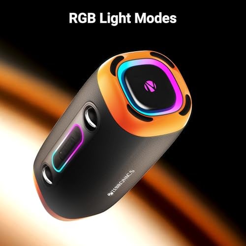ZEBRONICS Sound Feast 85, Portable Bluetooth Speaker, 30Watts, Upto 7 Hours Playback, Dual Passive Radiator, BTv5.3 | TWS | USB, RGB LED, Call Function, Carry Strap, Deep Bass (Orange) - Image 5