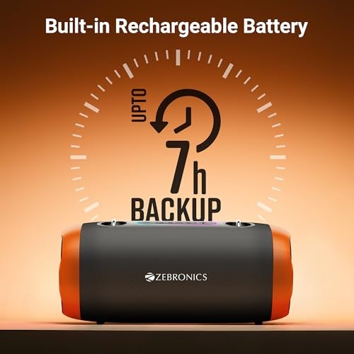 ZEBRONICS Sound Feast 85, Portable Bluetooth Speaker, 30Watts, Upto 7 Hours Playback, Dual Passive Radiator, BTv5.3 | TWS | USB, RGB LED, Call Function, Carry Strap, Deep Bass (Orange) - Image 3