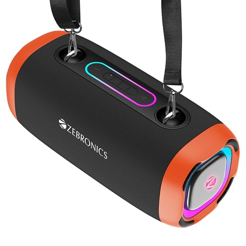 ZEBRONICS Sound Feast 85, Portable Bluetooth Speaker, 30Watts, Upto 7 Hours Playback, Dual Passive Radiator, BTv5.3 | TWS | USB, RGB LED, Call Function, Carry Strap, Deep Bass (Orange) - Image 1