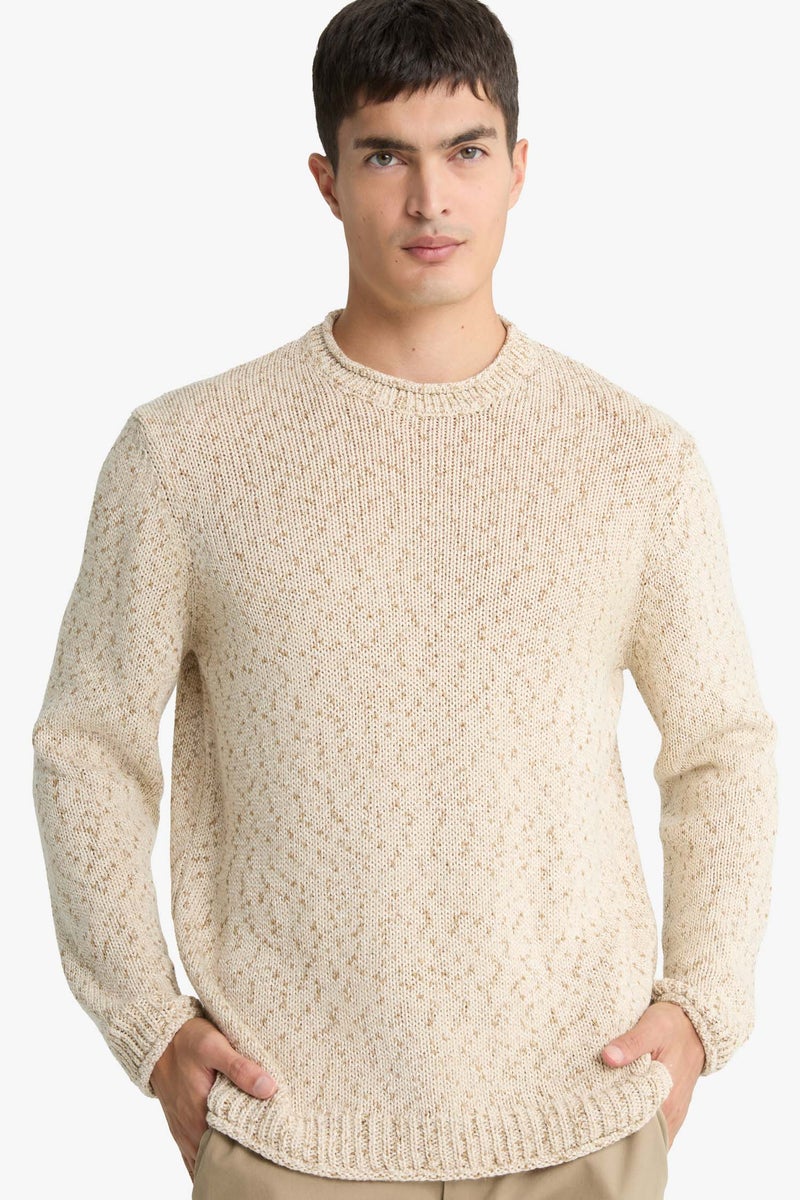 DeFacto Beige Man Standard Fit Crew Neck Knitwear Pullover Casual - Image 1