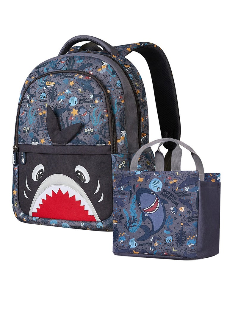 Nohoo Kids 16 Inch School Bag With Handbag Combo Shark - Grey - Image 1