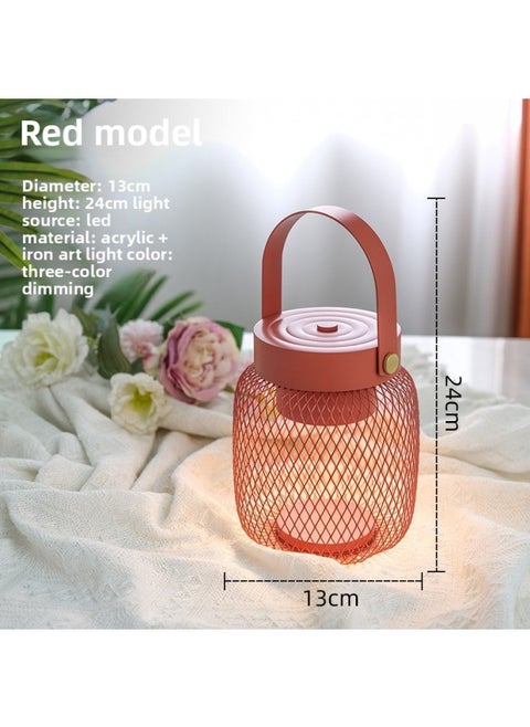 Nordic Portable Wireless Charging Table Lamp Touch Sensor Mini Wall Hanging Multi-functional Creative Night Light Cross-border-Light Source Power:7w-tricolor Electrodeless Dimming-Light Color:Red Basket-touch Sensor Switch