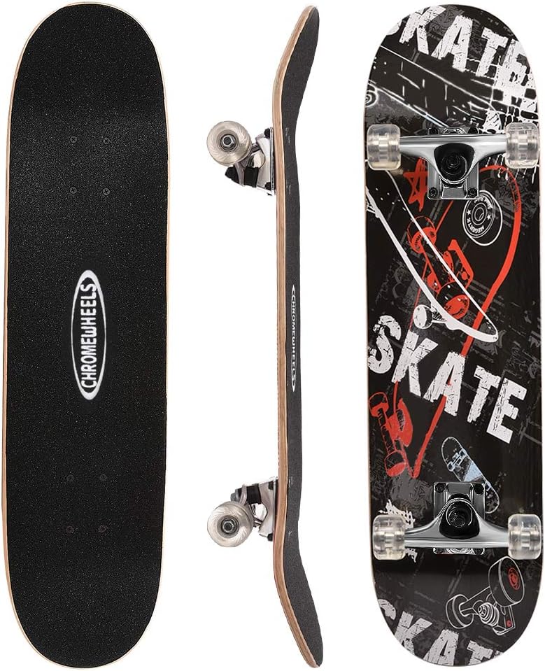 Chrome Wheels 31 inch Skateboard Double Kick Skate Board Cruiser Longboard 8 Layer Maple Deck Skateboards for Kids and Beginners - Image 1