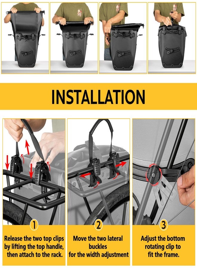 Smasrob Waterproof Bike Panniers, 30L Rear Bike Rack Bag with Multiple Pockets and Adjustable Clips, Bicycle Pannier Fits Most Bike Racks, Black - Image 5