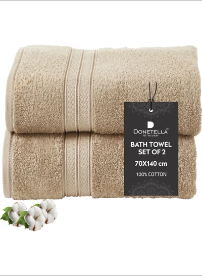 Donetella Premium 100 % Combed Cotton 2-Pcs Bath Towel Set (70 X 140 CM) 600 GSM Large Towel, Highly Absorbent, Quick Dry,Best Towel for Bathroom, Spa And Hotel,White