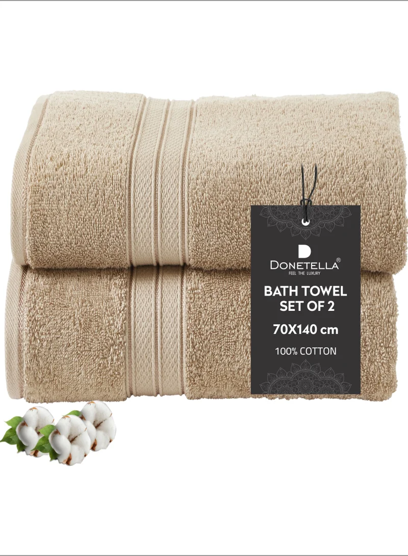 Donetella Premium 100 % Combed Cotton 2-Pcs Bath Towel Set (70 X 140 CM) 600 GSM Large Towel, Highly Absorbent, Quick Dry,Best Towel for Bathroom, Spa And Hotel,White