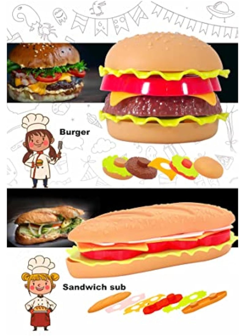 YelaJoy - Pretend Play Fast Food Set, Play Food for Kids Kitchen - Play Kitchen Accessories - Toy Foods with Play Burger and Hot Dog Plastic Food for Pretend Play, Kids Toddler Childrens Birthday Gifts - Image 1