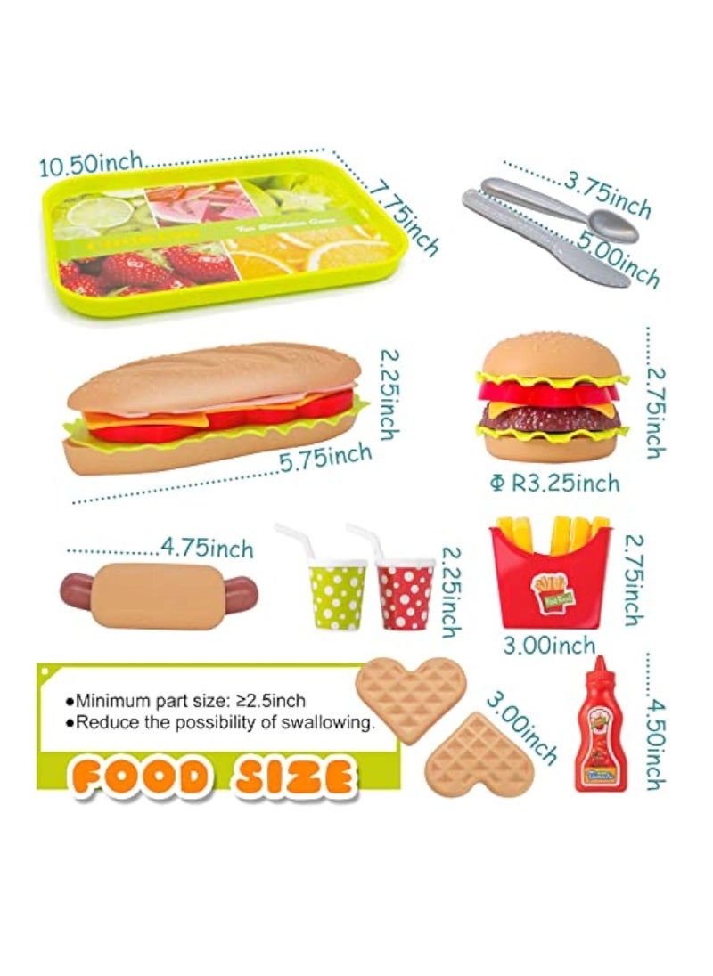 YelaJoy - Pretend Play Fast Food Set, Play Food for Kids Kitchen - Play Kitchen Accessories - Toy Foods with Play Burger and Hot Dog Plastic Food for Pretend Play, Kids Toddler Childrens Birthday Gifts - Image 1