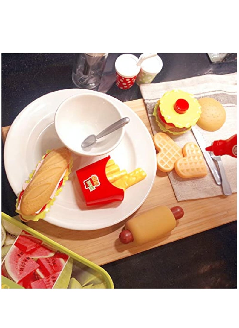 YelaJoy - Pretend Play Fast Food Set, Play Food for Kids Kitchen - Play Kitchen Accessories - Toy Foods with Play Burger and Hot Dog Plastic Food for Pretend Play, Kids Toddler Childrens Birthday Gifts - Image 1