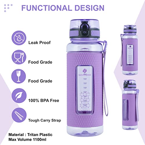SKYTONE® 1 Liter Water Bottle For Office, Leak Proof & BPA Free Tritan Plastic Reusable Water Bottles, Ideal Gift for Travel Gym fitness Running School With Silicon Grip (Blue) (Purple) - Image 3