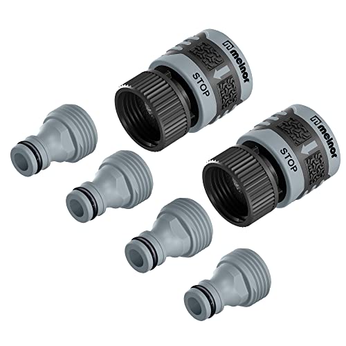 Melnor 65175AMZ 6 Piece Quick Connect Starter Set Connector Bundle, Product Adapter, Product End Connector, Black, Grey - Image 1