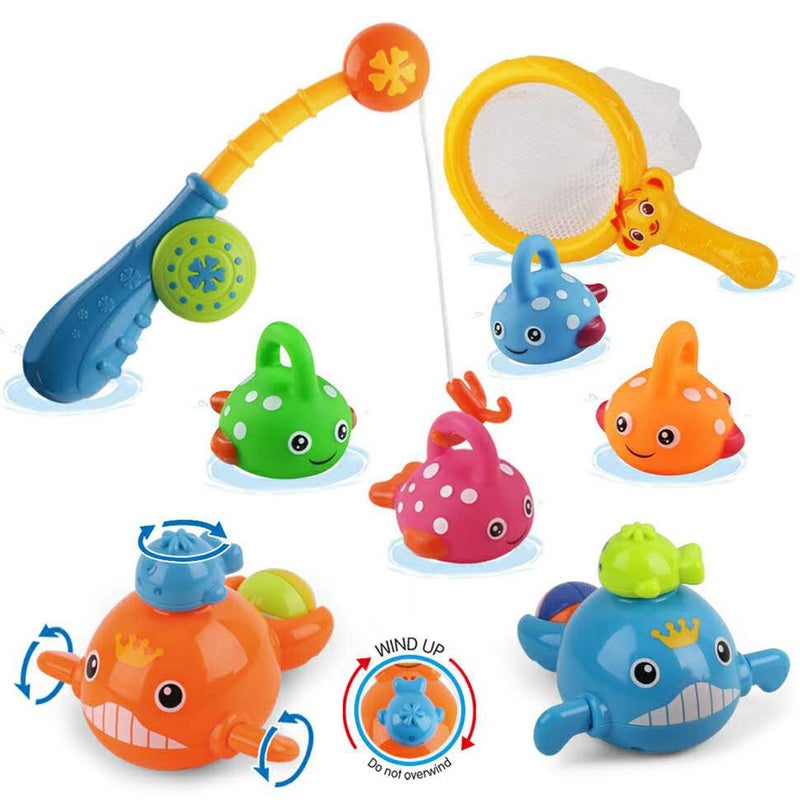 Dwi Dowellin Bath Toys Fishing Games Swimming Whales Bath Time Bathtub Toy for Toddlers Baby Kids Infant Fish Set Age 18months and up - Image 1