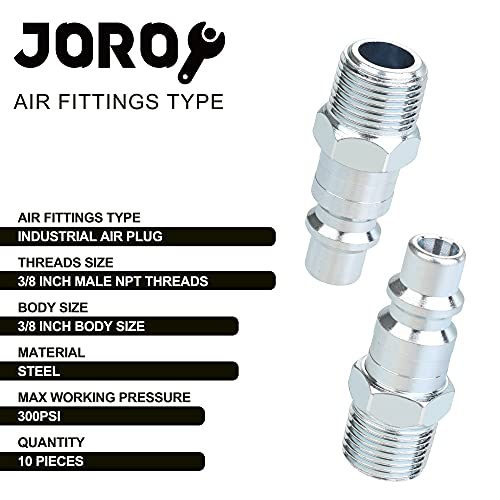 JOROY 3/8 Air Compressor Accessories Fittings, Industrial M-Type Plug, 3/8 Inch High Flow Size, 3/8 Inch Male Threads Size, Steel Material, 300PSI, 10 Pieces Quick Connect Air Fittings - Image 2