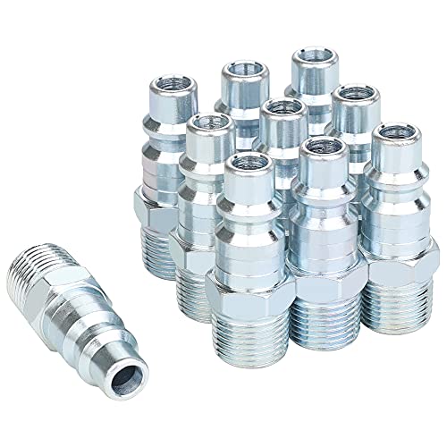 JOROY 3/8 Air Compressor Accessories Fittings, Industrial M-Type Plug, 3/8 Inch High Flow Size, 3/8 Inch Male Threads Size, Steel Material, 300PSI, 10 Pieces Quick Connect Air Fittings - Image 1