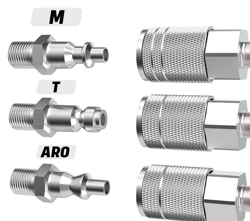 JOROY 3/8 Air Compressor Accessories Fittings, Industrial M-Type Plug, 3/8 Inch High Flow Size, 3/8 Inch Male Threads Size, Steel Material, 300PSI, 10 Pieces Quick Connect Air Fittings - Image 5