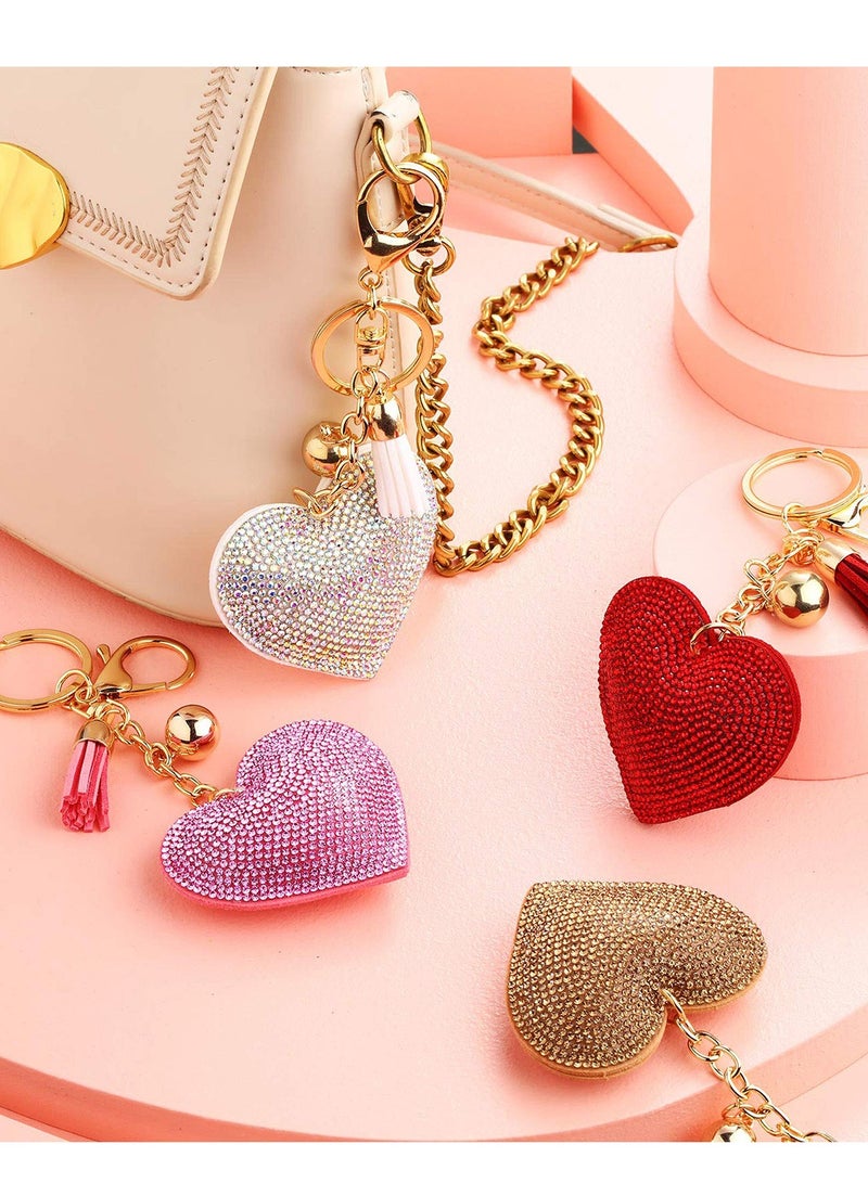 SYOSI Bling Heart Keychain for Women and Girls Rhinestone Backpack Accessories, Purse Charms, C ute Tassel Key Chain Key Fob, Heart Shape Keychains Glitter Crystal Heart Key Rings DIY Hanging Buckle  - Image 1