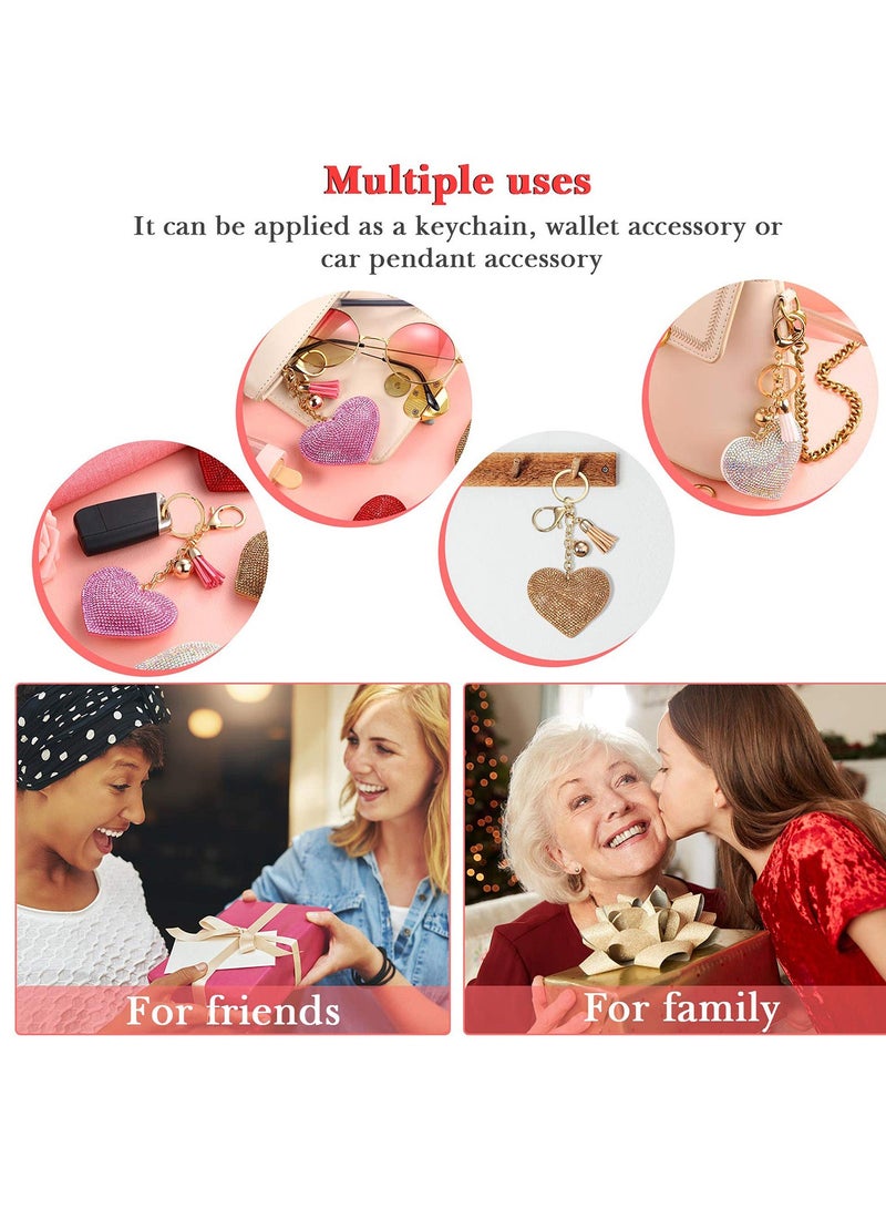 SYOSI Bling Heart Keychain for Women and Girls Rhinestone Backpack Accessories, Purse Charms, C ute Tassel Key Chain Key Fob, Heart Shape Keychains Glitter Crystal Heart Key Rings DIY Hanging Buckle  - Image 5