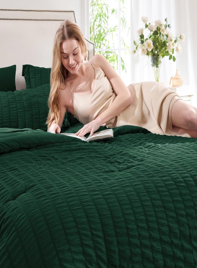 CozyLux Full Seersucker Comforter Set with Sheets Emerald Green Bed in a Bag 7-Pieces All Season Bedding Sets with Comforter, Pillow Sham, Flat Sheet, Fitted Sheet, Pillowcase - Image 3