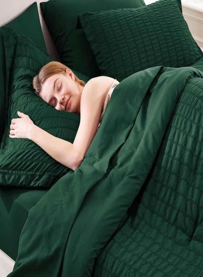 CozyLux Full Seersucker Comforter Set with Sheets Emerald Green Bed in a Bag 7-Pieces All Season Bedding Sets with Comforter, Pillow Sham, Flat Sheet, Fitted Sheet, Pillowcase - Image 5