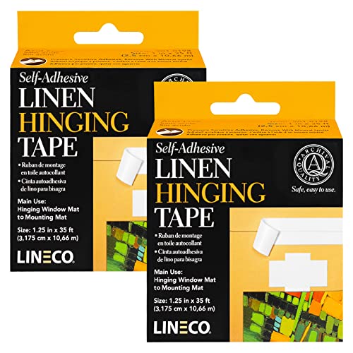 Lineco SelfStick Linen Hinging Tape Attaching Mats to Backboard Hinge Heavy Artwork NonYellowing Strong Neutral pH Acrylic Adhesive AcidFree White Cloth 125 x 35 Pack of 2 - Image 1