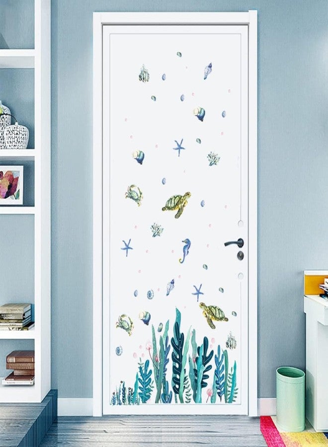 BYTE SHOP ملصق جداري من بايت شوب بتصميم الحياة البحرية تحت الماء لغرفة الأطفال، ملصق زخرفي على شكل سلحفاة وفرس بحر وسرطان البحر ومرجان، 63 × 62 سم - Image 3