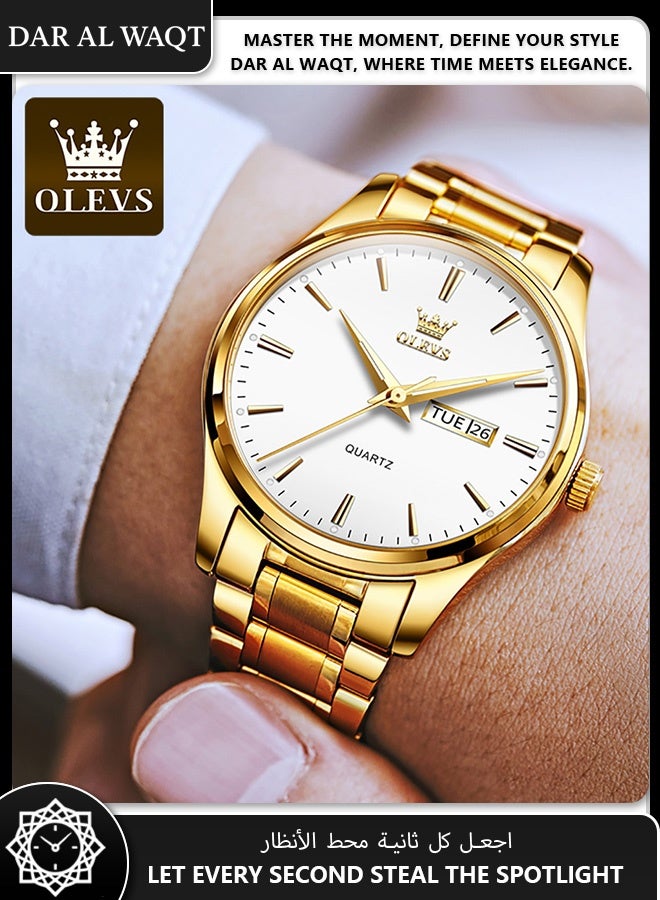 أوليفز ساعة فاخرة رجالية من OLEVS – وجه أبيض مع سوار فولاذي ذهبي بالكامل - Image 2