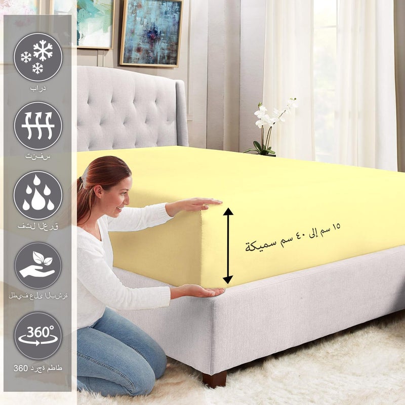 PIZUNA 100% Cotton Single Fitted Sheet 90x200 cm Mellow Yellow, 400 Thread Count Long Staple Cotton Sateen Weave Bed Sheet Single Fitted with Deep Pocket Sheet Fits 40cm (Fitted Bed Sheet 1 PC) - Image 2
