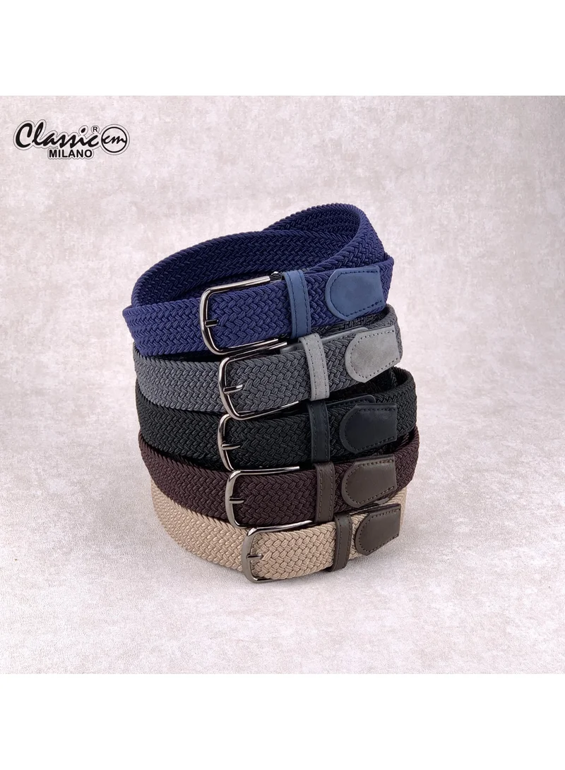 Classic Milano Beige (DWE-313) Classic Milano Braided Cotton Elastic Stretch Belt for Men & Women, Woven Canvas Web Belt with Gift Box, Adjustable Men's Belt | Full Length: 110CM (Free Size - Fits up to the waist of 40 Inches / 100 CM)  | Best Price UAE