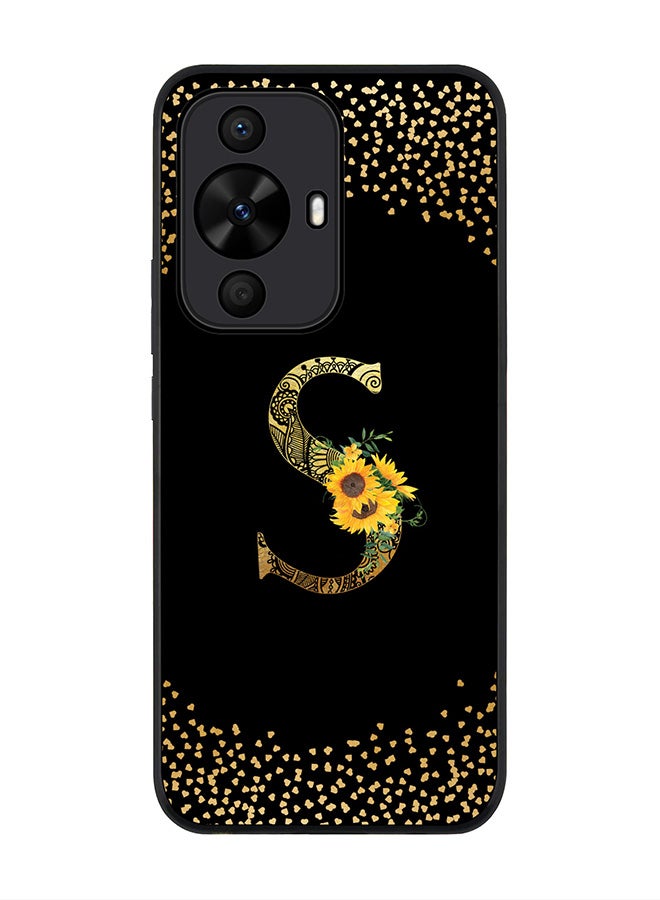Stylizedd Rugged Black edge case for Huawei nova 12s / Huawei nova 11/ Huawei nova 12 Lite 4G,Custom Monogram Initial Letter Floral Pattern Alphabet - S (Black) - Image 1