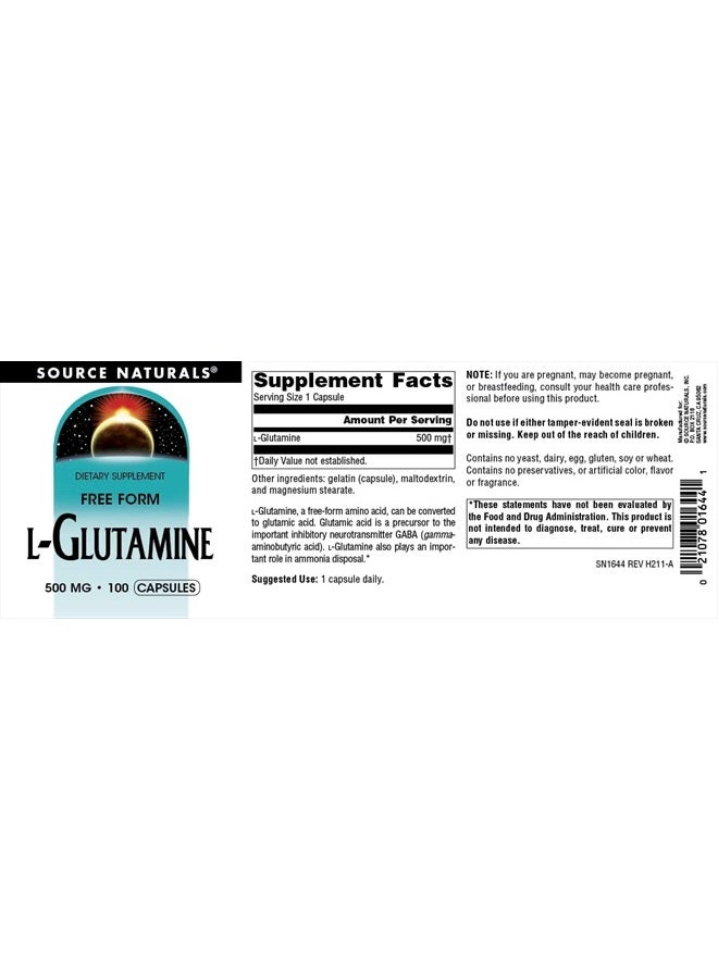 Source Naturals L-Glutamine, Free Form Amino Acid That Supports Metabolic Energy*, 500mg - 100 Capsules - Image 4